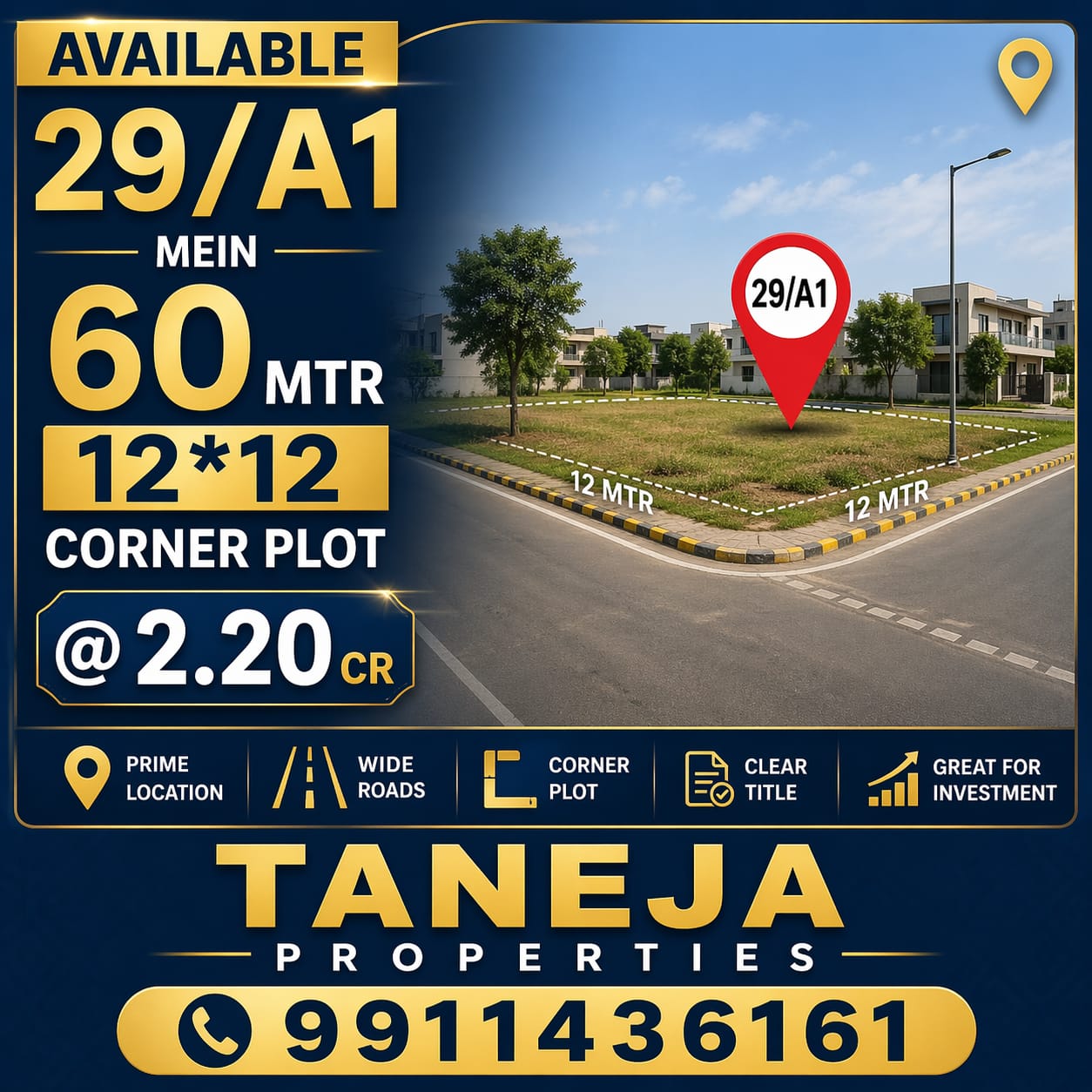 ROHINI SECTOR 29/POCKET A1/60 MTR 12*12 CORNER PLOT