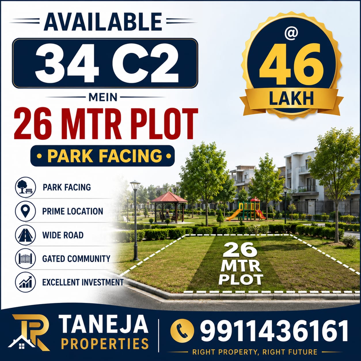 26MTR PLOT PARK FACING IN ROHINI SECTOR 34 C2
